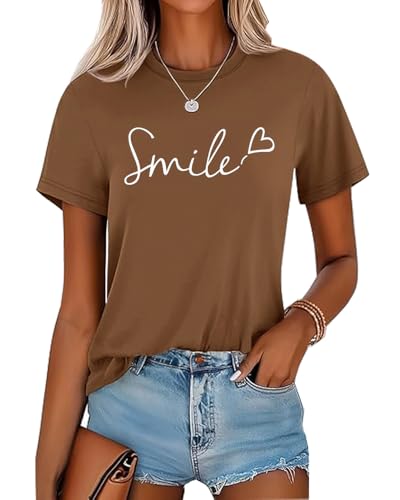 Godoboo T-Shirt Damen Sommer Baumwolle Rundhals Kurzarm Grafik Druck Oberteile Casual Bluse Tops Sportshirt Schlank für Sommer von Godoboo