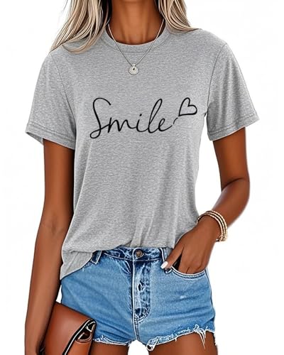 Godoboo T-Shirt Damen Sommer Baumwolle Rundhals Kurzarm Grafik Druck Oberteile Casual Bluse Tops Sportshirt Schlank für Sommer von Godoboo