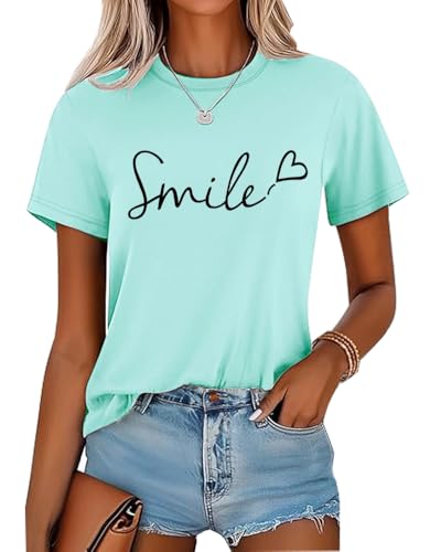 Godoboo T-Shirt Damen Sommer Baumwolle Rundhals Kurzarm Grafik Druck Oberteile Casual Bluse Tops Sportshirt Schlank für Sommer von Godoboo