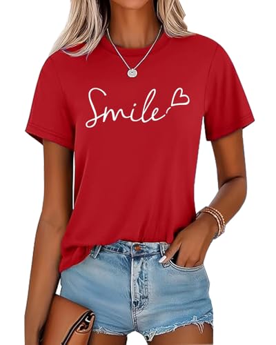 Godoboo T-Shirt Damen Sommer Baumwolle Rundhals Kurzarm Grafik Druck Oberteile Casual Bluse Tops Sportshirt Schlank für Sommer von Godoboo