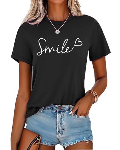 Godoboo T-Shirt Damen Sommer Baumwolle Rundhals Kurzarm Grafik Druck Oberteile Casual Bluse Tops Sportshirt Schlank für Sommer von Godoboo