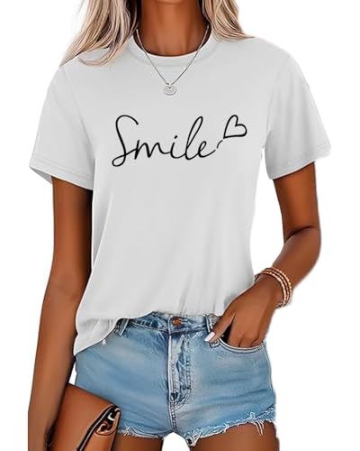 Godoboo T-Shirt Damen Sommer Baumwolle Rundhals Kurzarm Grafik Druck Oberteile Casual Bluse Tops Sportshirt Schlank für Sommer von Godoboo