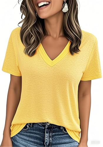 Godoboo Tshirt Damen Tops Sommer V-Ausschnitt Oberteile Shirt Elegant Basic Bluse Kurzarm Top,Weicher und glatter Stoff von Godoboo