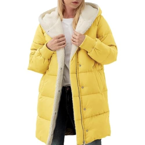 Godoboo Winterjacke Damen Steppmantel lang Warme Gefüttert Damen Mantel Winddicht Outdoorjacke mit Kapuze Langarm Winterparka Daunenjacke Steppjacke Langarm Parka von Godoboo