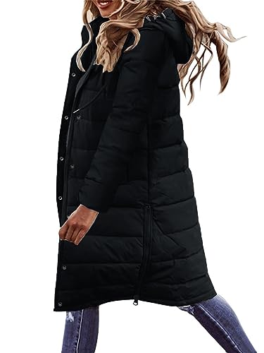 Godoboo Wintermantel Damen Lang Warm Langer Daunenmantel mit Kapuze Winterdicke Winterjacke Damen Übergangsjacke Hemdjacke Winter Mantel Hemdjacke Windbreaker Hemdmantel Windjacke Freizeitmantel von Godoboo