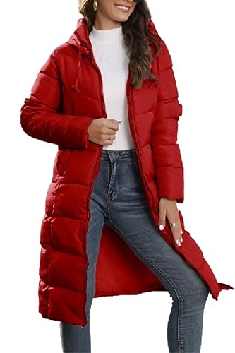 Godoboo Wintermantel Damen Lang Warm Langer Daunenmantel mit Kapuze Winterdicke Winterjacke Damen Übergangsjacke Hemdjacke Winter Mantel Hemdjacke Windbreaker Hemdmantel Windjacke Freizeitmantel von Godoboo