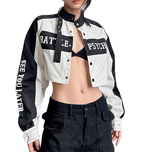 Godoboo Y2K Zip Up Jacke Damen Vintage Kurzmantel im Motorradstil Damen Trainingsjacke Hoodie Tops Pullover Casual Sweatshirts von Godoboo