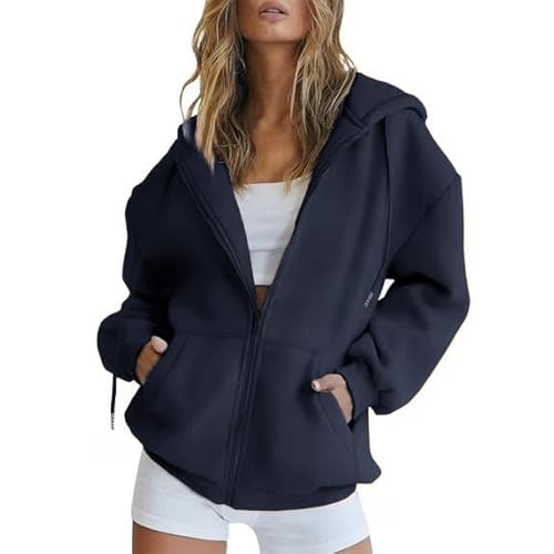 Godoboo Zip Hoodie Damen Sweatjacke mit Reißverschluss Oversize Kapuzenjacke mit Baumwolle Fleece Innenfutter Warme für Herbst Winter Fitness von Godoboo
