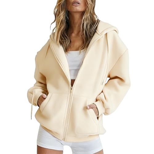 Godoboo Zip Hoodie Damen Sweatjacke mit Reißverschluss Oversize Kapuzenjacke mit Baumwolle Fleece Innenfutter Warme für Herbst Winter Fitness von Godoboo