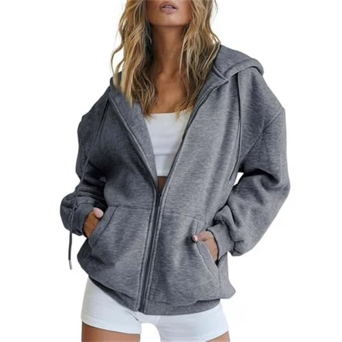 Godoboo Zip Hoodie Damen Sweatjacke mit Reißverschluss Oversize Kapuzenjacke mit Baumwolle Fleece Innenfutter Warme für Herbst Winter Fitness von Godoboo