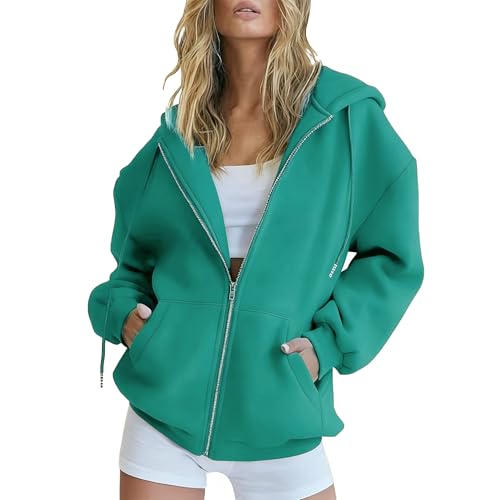 Godoboo Zip Hoodie Damen Sweatjacke mit Reißverschluss Oversize Kapuzenjacke mit Baumwolle Fleece Innenfutter Warme für Herbst Winter Fitness von Godoboo