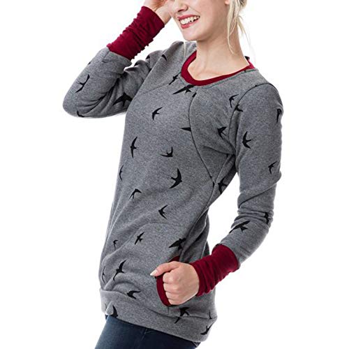 Damen Stillpullover Winter Warm Baumwolle Langarm Drucken Zweilagiges Stillen Hoodie Sweatshirt mit Taschen für Schwangerschaft Basic Stillzeit Umstandsmode Stillshirts Damen-Umstandsmode-Tops von Godom