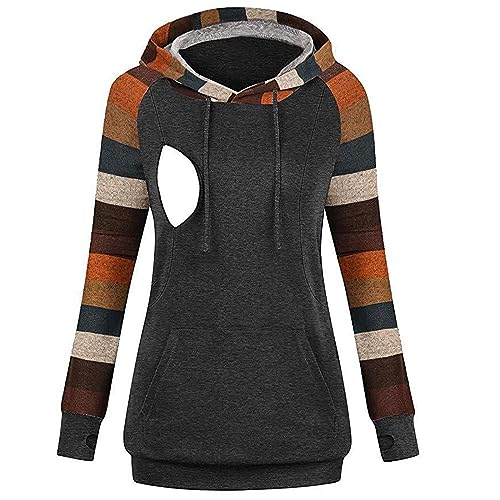 Damen Stillpullover Winter Warm Baumwolle Langarm Drucken Zweilagiges Stillen Hoodie Sweatshirt mit Taschen für Schwangerschaft Basic Stillzeit Umstandsmode Stillshirts Damen-Umstandsmode-Tops von Godom