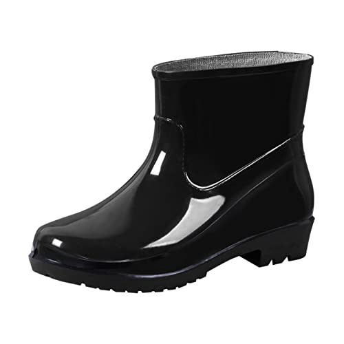 Godom Damen Gummistiefel, Gummistiefel Damen Gefüttert Schuhe Damen Sportschuhe Buckle Toe Shoe Rain Round Low-Heeled Middle Women Boots Damenstiefel von Godom