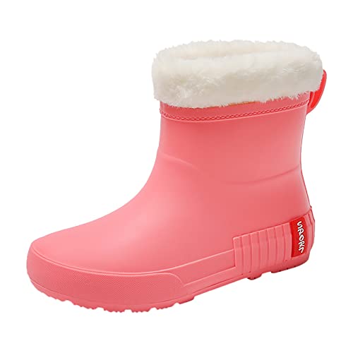 Godom Damen Gummistiefel Kurz, Damenschuhe Weite H Winter Regenstiefel mit mittlerem Fass für Studenten, warm, wasserdicht, rutschfest, plus Samt-Wasserschuhe, Gummischuhe von Godom