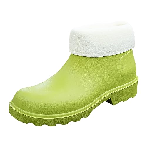 Godom Damen Gummistiefel Kurz, Damenschuhe Weite H Winter Regenstiefel mit mittlerem Fass für Studenten, warm, wasserdicht, rutschfest, plus Samt-Wasserschuhe, Gummischuhe von Godom