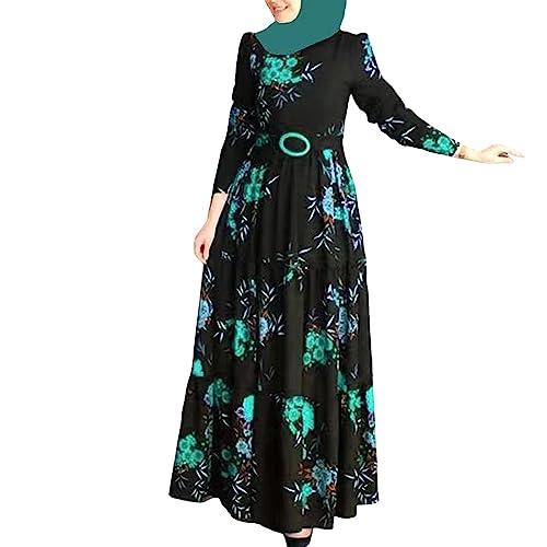 Godom Damen Kleid Muslimisches, Minikleid Sommer Gewand, langes Kleid, muslimische Kleidung Sommerfrauen-Muslim-Kleid Mit Lockerem Blumendruck Abaya-Kleid Für Damen Kleid Einteiliges Gebetskleid von Godom