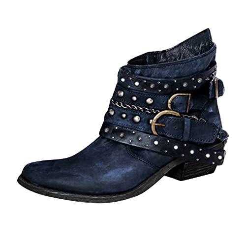 Godom Damen Stiefeletten, Stiefeletten Damen Biker Boots Combat Stiefel Vintage Biker Boots Retro Kurzschaft Westernstiefel Freizeit Chelsea Boots Vintage Knöchelstiefel Cowboy Stiefel mit Absatz von Godom