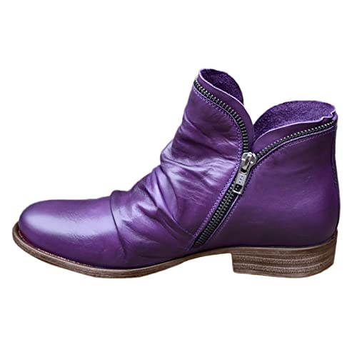 Godom Leder Stiefeletten Damen Mit Absatz Damen Cowboystiefel Fransen Stiefeletten Halbhohe Stiefel Mit Blockabsatz Ankle Boots Vintage Spitz Stiefel Freizeitschuhe Herbst Winter von Godom