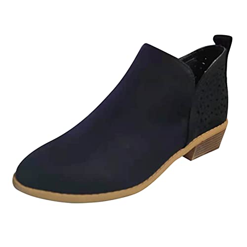 Godom Leder Stiefeletten Damen Mit Absatz Damen Cowboystiefel Fransen Stiefeletten Halbhohe Stiefel Mit Blockabsatz Ankle Boots Vintage Spitz Stiefel Freizeitschuhe Herbst Winter von Godom