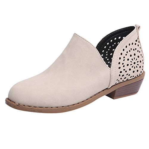 Godom Leder Stiefeletten Damen Mit Absatz Damen Cowboystiefel Fransen Stiefeletten Halbhohe Stiefel Mit Blockabsatz Ankle Boots Vintage Spitz Stiefel Freizeitschuhe Herbst Winter von Godom