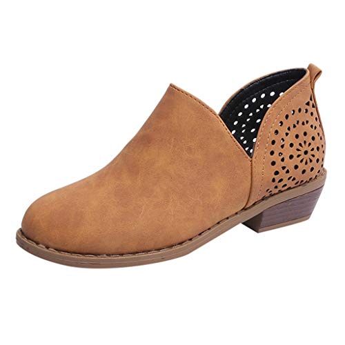 Godom Leder Stiefeletten Damen Mit Absatz Damen Cowboystiefel Fransen Stiefeletten Halbhohe Stiefel Mit Blockabsatz Ankle Boots Vintage Spitz Stiefel Freizeitschuhe Herbst Winter von Godom