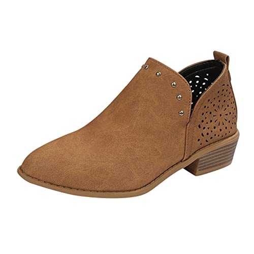 Godom Leder Stiefeletten Damen Mit Absatz Damen Cowboystiefel Fransen Stiefeletten Halbhohe Stiefel Mit Blockabsatz Ankle Boots Vintage Spitz Stiefel Freizeitschuhe Herbst Winter von Godom