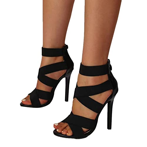 Godom Sandalen Damen Sommer Elegant Schwarze Reißverschlussschuhe Damen Super High Stiletto Sandalen Damen Dünne High Heel Schuhe Sandalen Sandalen Damen Sommer Bequem Vintage mode Schuhe von Godom