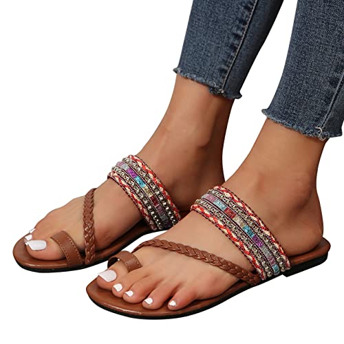 Godom Sandalen Damen Sommer mit Absatz Mode,Fancy Straps Flip Flops mit Korksohle für Damen im Freien, Strand, stilvolle Flip-Flop-Hausschuhe Sandalen Damen Sommer Bequem Vintage mode Schuhe von Godom