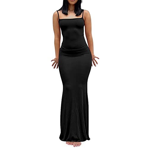 Godom Sommerkleid Damen, Strandkleid Maxikleid Leinenkleid Chiffon Kleid Einfarbige Kleider Bodysuit Sling Dress Slim Long Home Dress Elegant Sexy Dress Schmetterling Kostüm Damen Kleid Mit Flügel von Godom