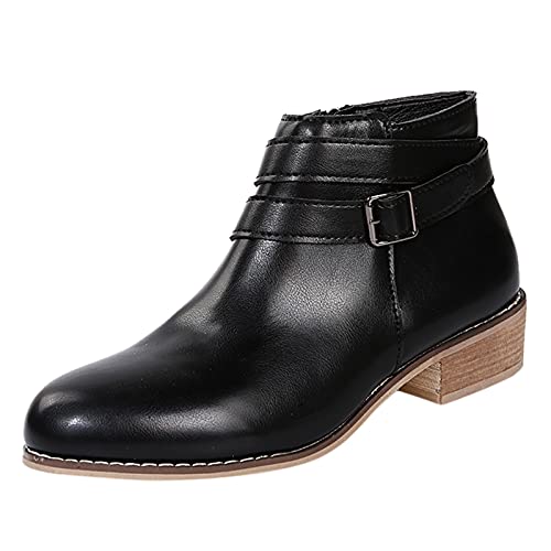 Godom Stiefeletten Damen Bequem Farbe Frauen Toe rutschfeste Booties Feste Absätze Reißverschluss Kurze Schuhe Runde Damenstiefel Braune Damen Schmaler Schaft von Godom