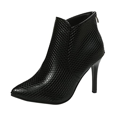 Godom Stiefeletten FüR Damen,Damen Stiefeletten Stiletto Absatz Spitzer Zehenpartie Ankle Boots mit Reißverschluss Strukturiertes Faux Leder High Heels Schuhe dünne Ferse Stiefel von Godom