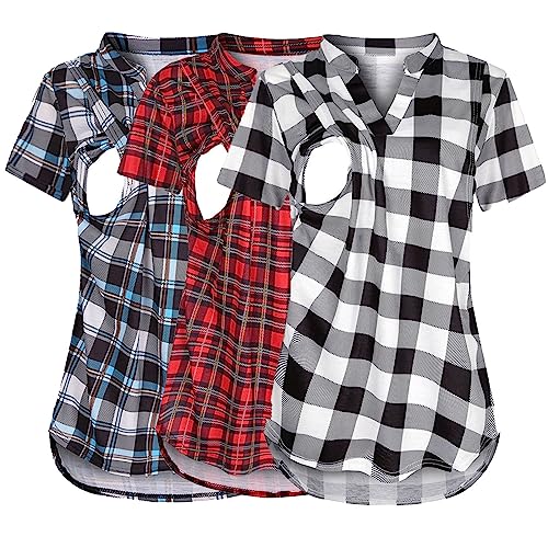 Godom Still Oberteil Sommer, Umstandsmode Kurzarm Umstandsmode Stillshirt Oberteil Streifen 3 Pack Damen Umstandstop Umstandsshirt Basic Stillzeit Umstandsmode Umstandsbluse Top von Godom