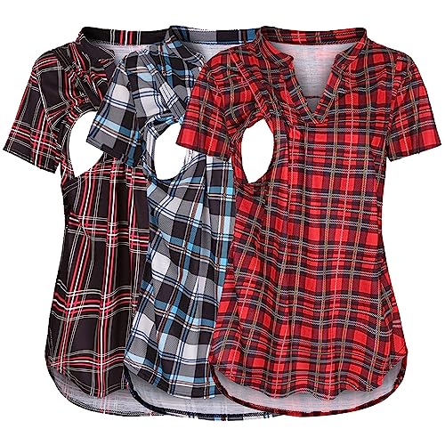 Godom Still Oberteil Sommer, Umstandsmode Kurzarm Umstandsmode Stillshirt Oberteil Streifen 3 Pack Damen Umstandstop Umstandsshirt Basic Stillzeit Umstandsmode Umstandsbluse Top von Godom