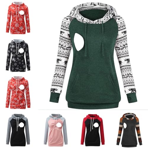 Godom Stillpullover Damen, Damen Stillen Hoodie Umstandspullover Langarm Umstandsmode Jacke Damen Stilloberteile Langarm Stillshirt Hoodie Damen mit Taschen Solid/Patchwork/Weihnachten Kapuzenpullover von Godom