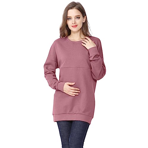Godom Stillpullover Damen, Schwangere Frauen Hoodie Einfarbig Stillen Brust Reißverschluss Stillen Top Damen Stillpullover Winter Langarm Rollkragen Sweatshirt Basic Stillzeit Umstandsmode Stillshirts von Godom