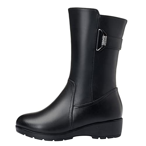 Stiefeletten Damen Elegant Ankle Fashion Wedges Boots Lässige Damen Thermo Slip-On Warm Winter Mittlere Stiefel Schuhe Atmungsaktive Heels Damenstiefel Damen Schwarz Flach von Godom