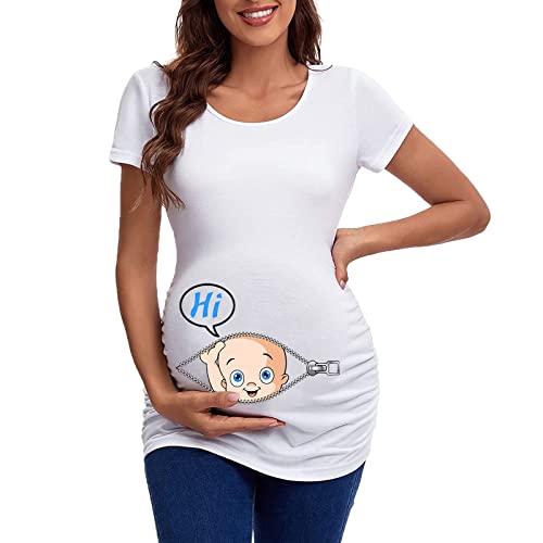 Stillshirt Kurzarm & Langarm,Umstandsmode Oberteil Sommer Winke Winke Baby - Lustige witzige süße Umstandsmode gestreiftes Umstandsshirt mit Schwangerschaft Schwangerschaftsshirt, Kurzarm von Godom