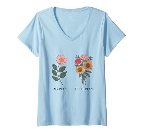 Damen My Plan vs God Plan Christian Floral Zitat Bibel Faith T-Shirt mit V-Ausschnitt Damen My Plan vs God Plan Christian Floral Zitat Bibel Faith T-Shirt mit V-Ausschnitt von Gods Plan Christian