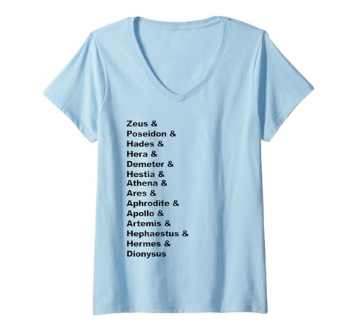 Damen Griechische Mythologie Götter Pantheon Liste der Halbgötter Namen T-Shirt mit V-Ausschnitt Damen Griechische Mythologie Götter Pantheon Liste der Halbgötter Namen T-Shirt mit V-Ausschnitt von Gods of Greece