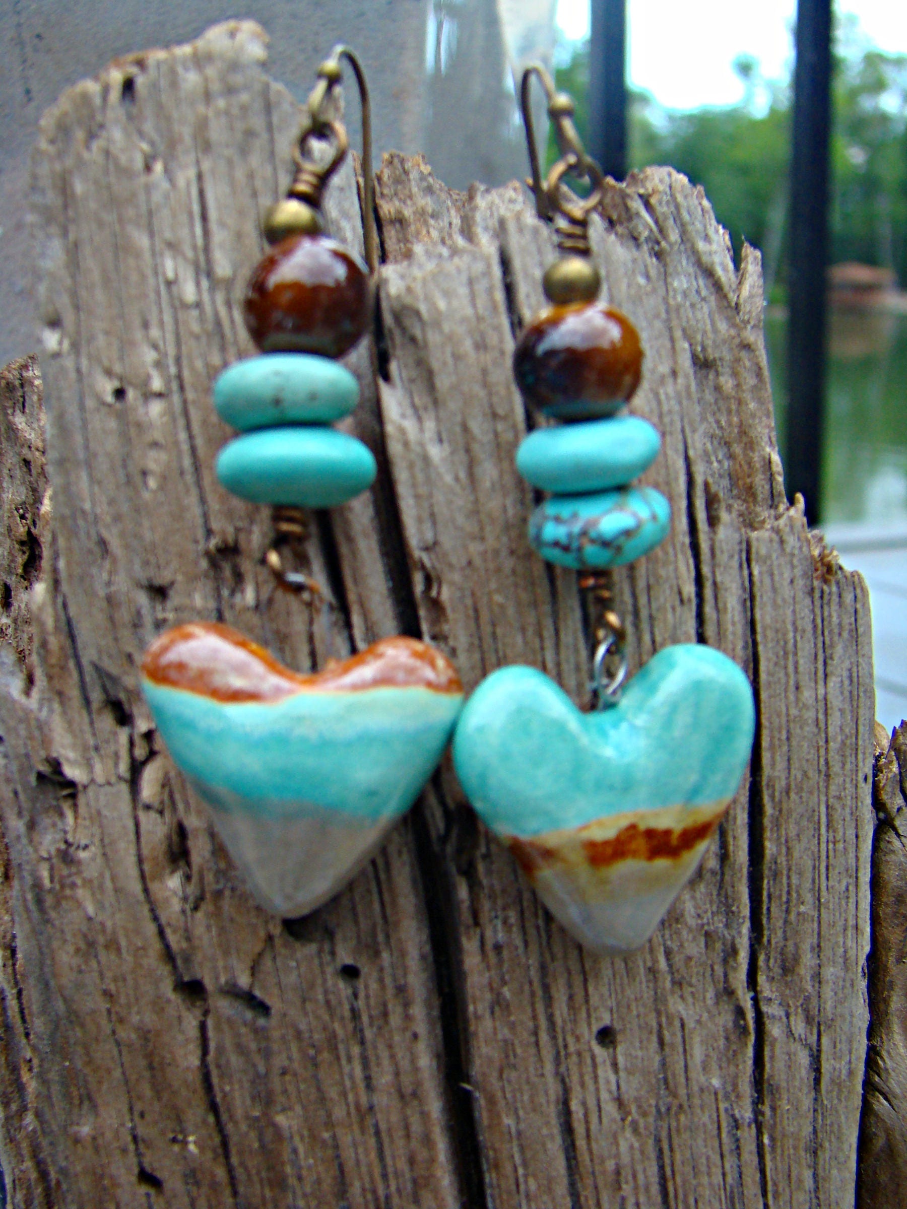 Aqua Und Braune Porzellan Türkis Herzohrringe Aqua Und Braune Porzellan Türkis Herzohrringe von GodsSisters
