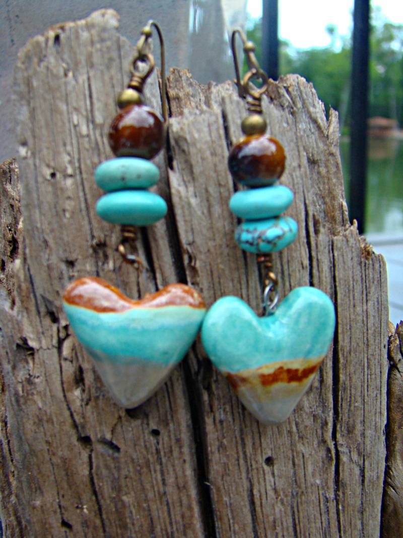Aqua Und Braune Porzellan Türkis Herzohrringe Aqua Und Braune Porzellan Türkis Herzohrringe von GodsSisters