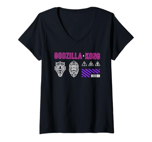 Damen Godzilla x Kong Front and Back Modern Neon Icons Movie T-Shirt mit V-Ausschnitt Damen Godzilla x Kong Front and Back Modern Neon Icons Movie T-Shirt mit V-Ausschnitt von Godzilla x Kong: The New Empire
