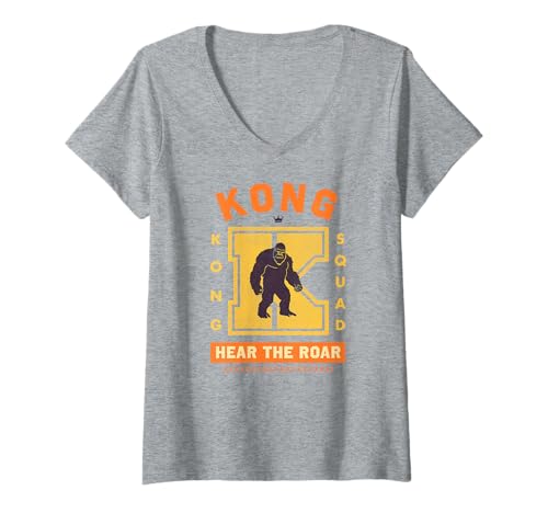 Damen Godzilla x Kong Hear The Roar Kong Athletic Logo Movie T-Shirt mit V-Ausschnitt Damen Godzilla x Kong Hear The Roar Kong Athletic Logo Movie T-Shirt mit V-Ausschnitt von Godzilla x Kong: The New Empire