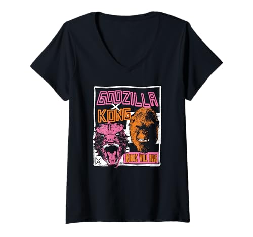Damen Godzilla x Kong Kings Will Rule Modern Punk Movie Monsters T-Shirt mit V-Ausschnitt Damen Godzilla x Kong Kings Will Rule Modern Punk Movie Monsters T-Shirt mit V-Ausschnitt von Godzilla x Kong: The New Empire