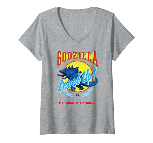 Damen Godzilla x Kong Level Up Retro Video Game Movie Monster T-Shirt mit V-Ausschnitt Damen Godzilla x Kong Level Up Retro Video Game Movie Monster T-Shirt mit V-Ausschnitt von Godzilla x Kong: The New Empire
