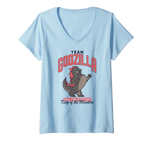 Damen Godzilla x Kong Team Godzilla Mascot Retro Movie Monster T-Shirt mit V-Ausschnitt Damen Godzilla x Kong Team Godzilla Mascot Retro Movie Monster T-Shirt mit V-Ausschnitt von Godzilla x Kong: The New Empire