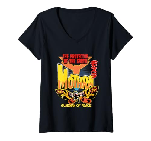 Damen Godzilla Mothra Guardian of Peace T-Shirt mit V-Ausschnitt von Godzilla