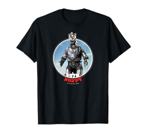 Godzilla Herren Unisex Kinder T-Shirt Schwarz S Kurzarm Klassische Passform Crew-Ausschnitt Pull-On Doppelt genähter Saum Retro Cartoon T-Shirt Mechagodzilla 1975 Icons of Toho von Godzilla
