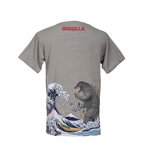 Godzilla T-Shirt Sechsunddreißig Ansichten des Berges Fuji Hokusai Grau, Grau, XX-Large von Godzilla